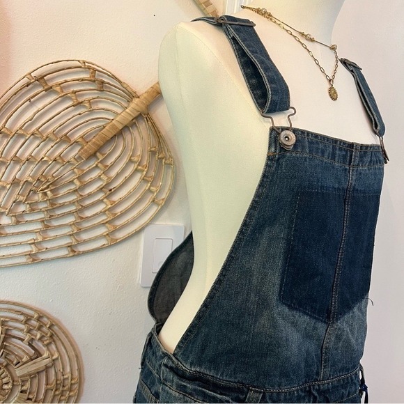 NWT Hwy Jeans Distressed Denim Overall Shorts Romper Y2K Vintage Style Size L - Picture 4 of 10